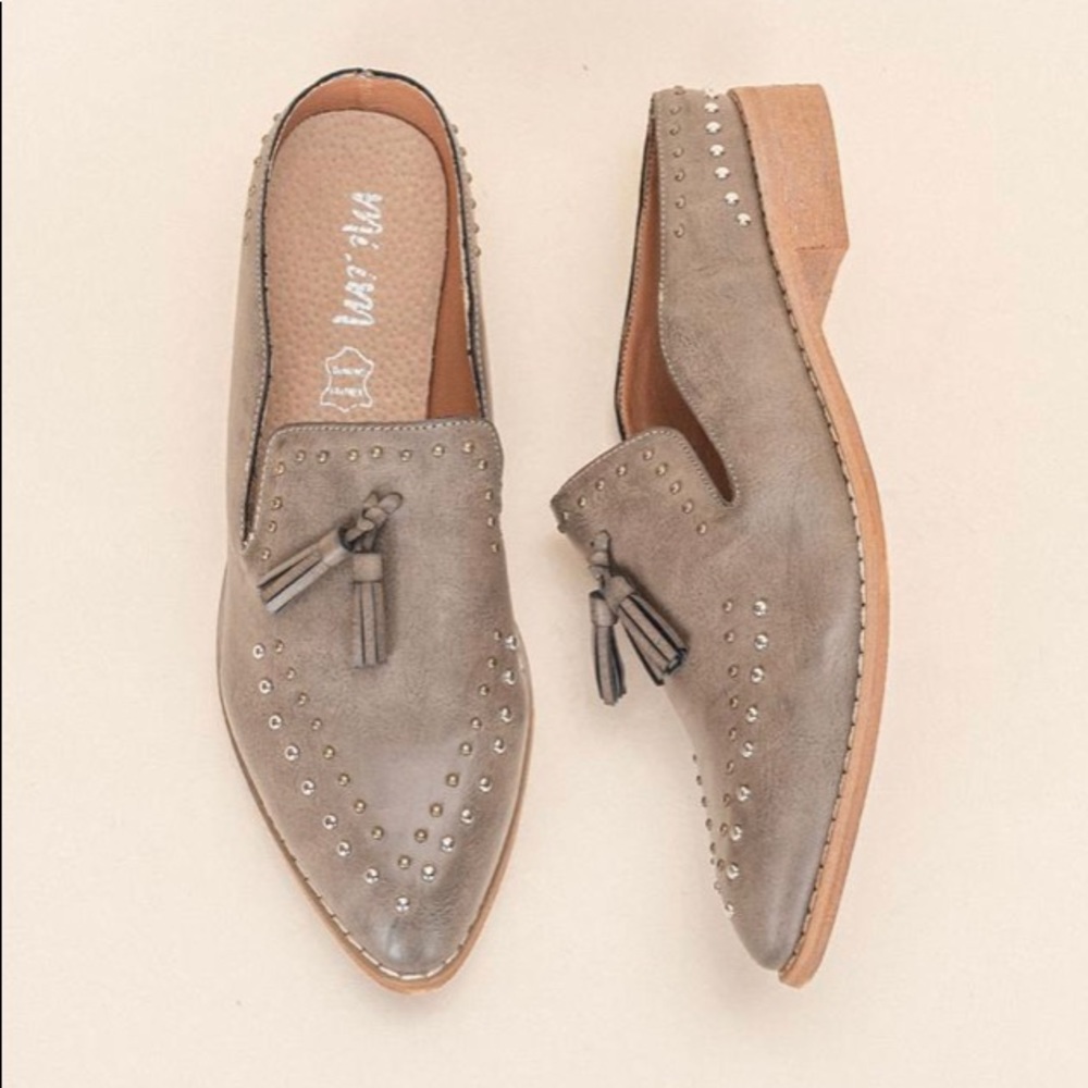 Grey Adline Studded Flat